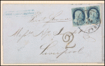 1c blue Franklin Type II pair on cover