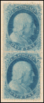 1c blue Franklin vertical pair