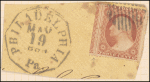 3c dull red Washington Type II single on partial cover