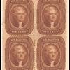 5c Jefferson orange brown block of four