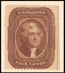 5c orange brown Jefferson single