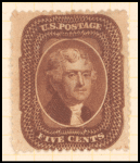 5c orange brown Jefferson single