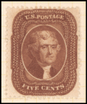 5c orange brown Jefferson single