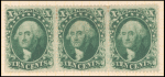 10c green Washington Type I horizontal strip of three