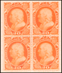 30c orange Franklin block of four