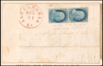 1c blue Franklin vertical pair on cover