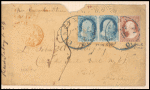 1c blue Franklin with 3 cent 1851 issue on cover