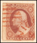 3c dull red Washington type I single