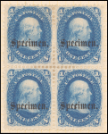 1c blue Franklin specimen block of four