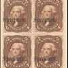 5c brown Jefferson specimen block of four