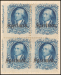 90c blue Washington specimen block of four