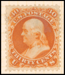 30c red orange Franklin trial color proof single