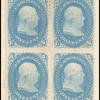 1c blue Franklin F. grill block of four
