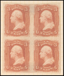 3c red Washington F. Grill block of four