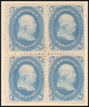 1c blue Franklin block of four