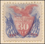 30c ultramarine & carmine Shield, Eagle & Flags with G. Grill single