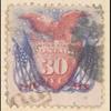 30c ultramarine & carmine Shield, Eagle & Flags with G. Grill single