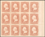 3c rose Washington block of twelve