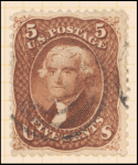 5c red brown Jefferson single