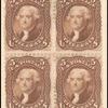 5c brown Jefferson block of four