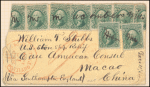 10c yellow green Washington nine singles on cover