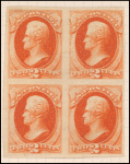2c vermillion Jackson block of four