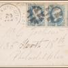 1c ultramarine Franklin strip of 3 on cover