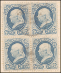 1c ultramarine Franklin block of 4