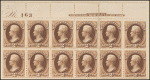 2c brown Jackson plate number and imprint block of twelve
