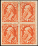 7c orange vermillion Stanton block of four