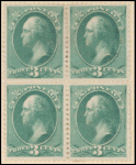 3c blue green Washington block of four
