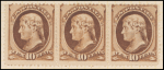 10c brown Jefferson strip of three