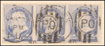 1c ultramarine Franklin strip of three