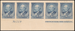5c indigo Garfield imprint strip