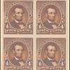 4c dark brown Lincoln imperforate block of four