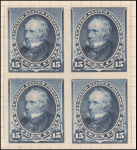 15c indigo Clay proof block of four