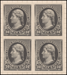 30c black Jefferson proof block of four