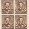 4c dark brown Lincoln proof block of four