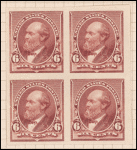 6c brown red Garfield proof block of four