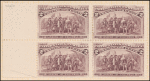 2c brown violet Landing of Columbus block of four