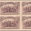 2c brown violet Landing of Columbus block of four
