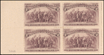 2c brown violet Landing of Columbus block of four