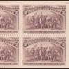 2c brown violet Landing of Columbus block of four
