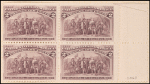 2c brown violet Landing of Columbus block of four