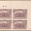 2c brown violet Landing of Columbus block of four