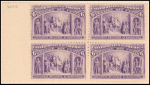 6c red violet Columbus Welcomed at Barcelona block of four