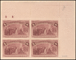 8c magenta Columbus Restored to Favor block of four