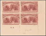 $2 brown red Columbus in Chains block of four