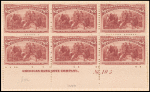 $2 brown red Columbus in Chains imprint block of six