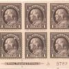 $1 violet brown Franklin block of six